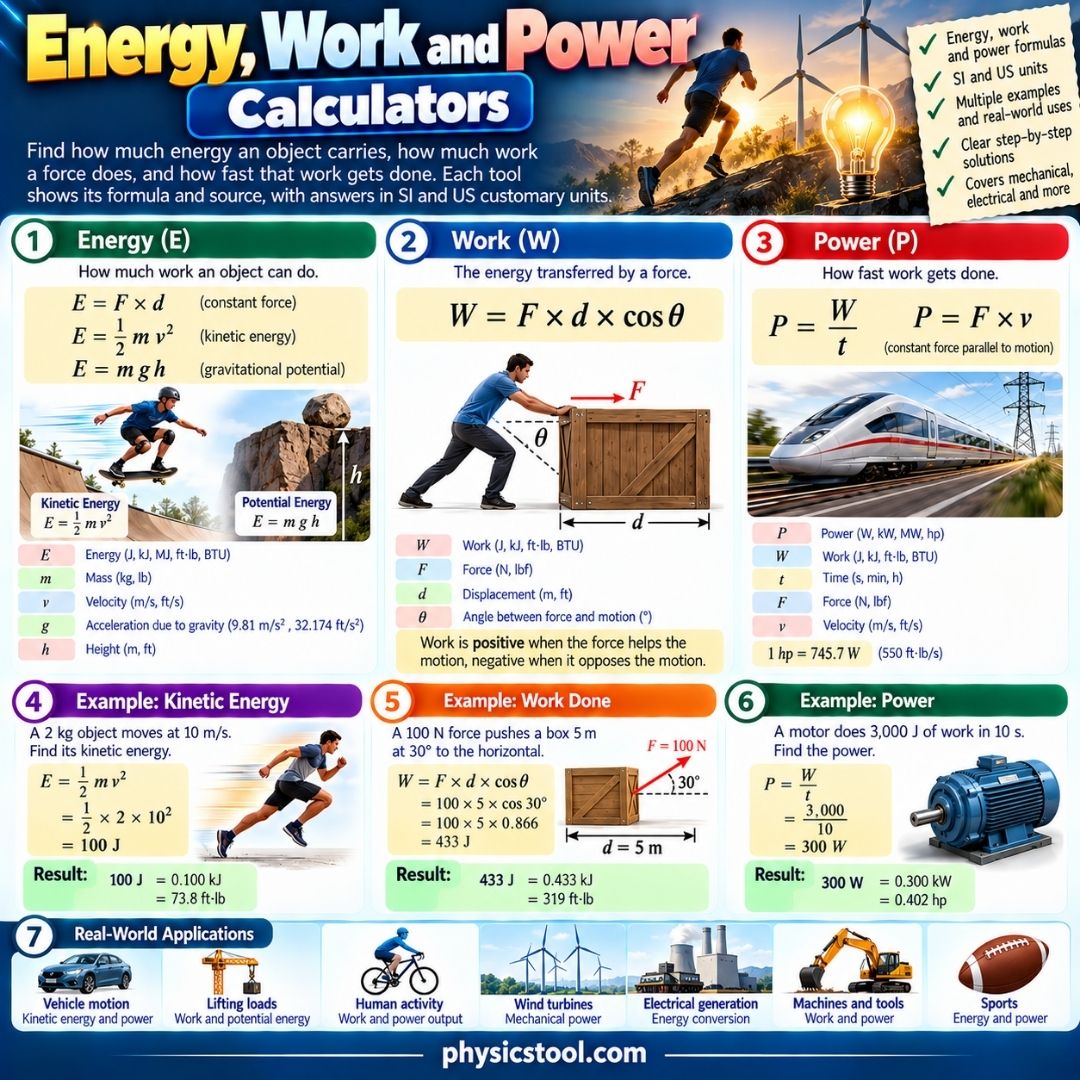 Energy, Work and Power Calculators